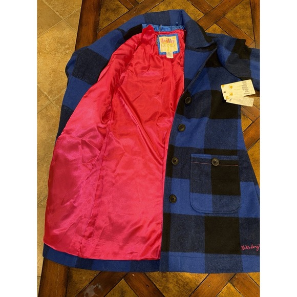Billabong Blue and Black Plaid Wool Coat Women's Size Large Button Up Y2K VTG - Picture 12 of 13